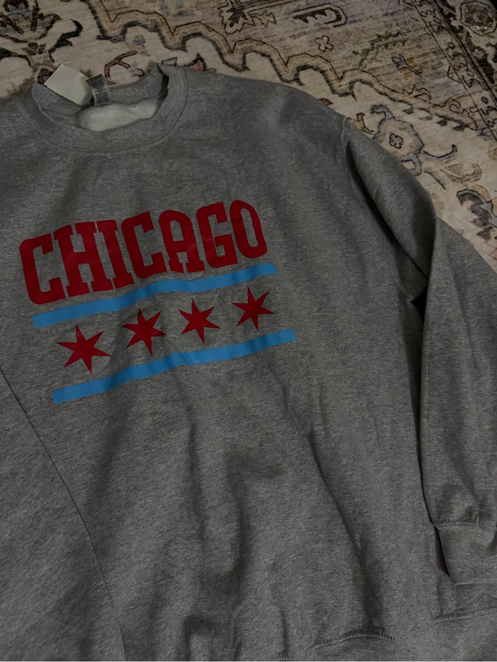 Chicago Graphic Crewneck Sweatshirt - Gray with Red and Blue